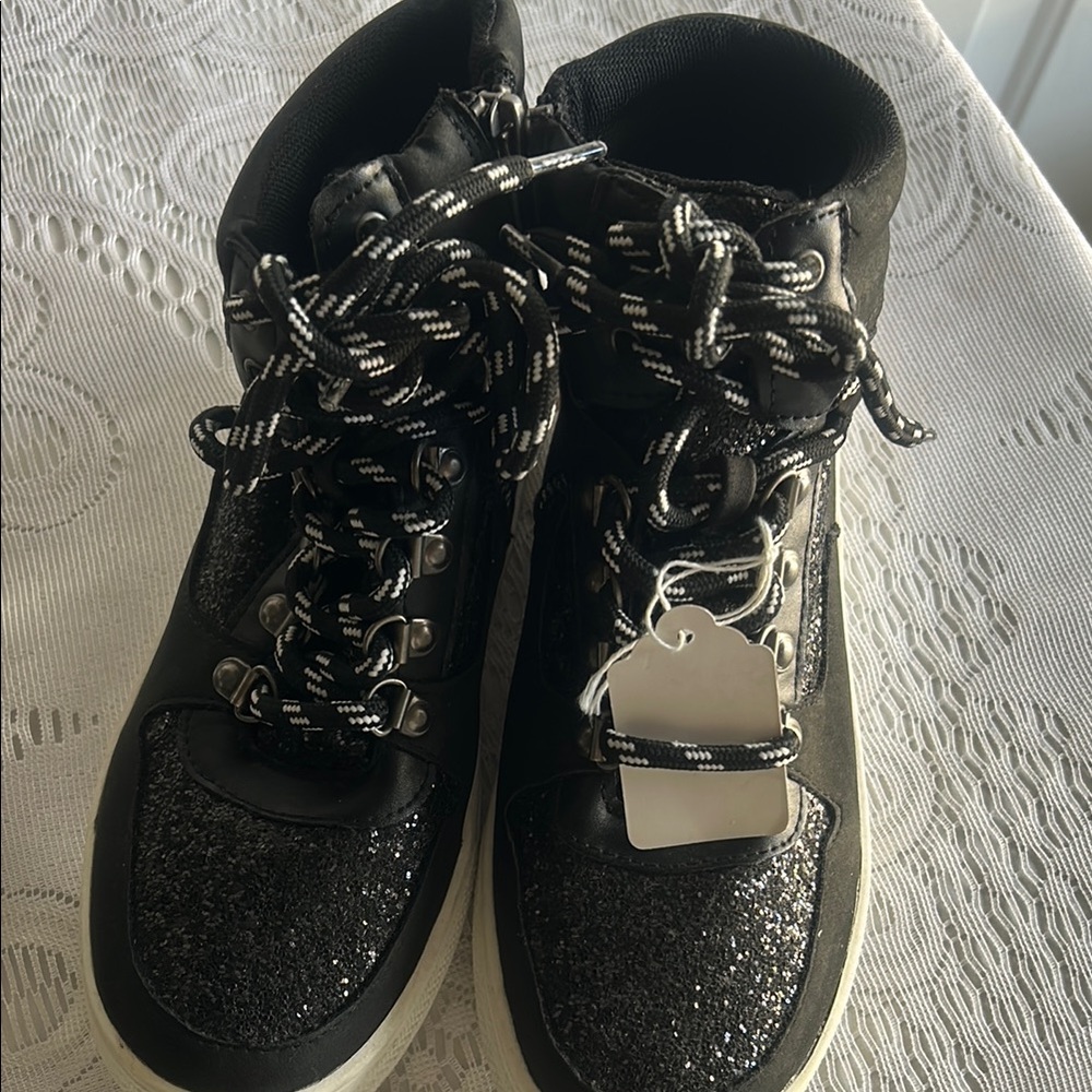 Black Glitter High-Top Sneakers
